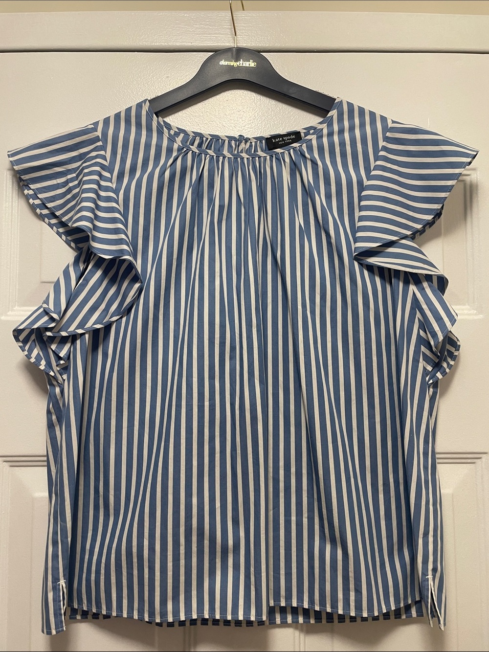 kate spade Blue and White Striped Ruffle Sleeve Blouse